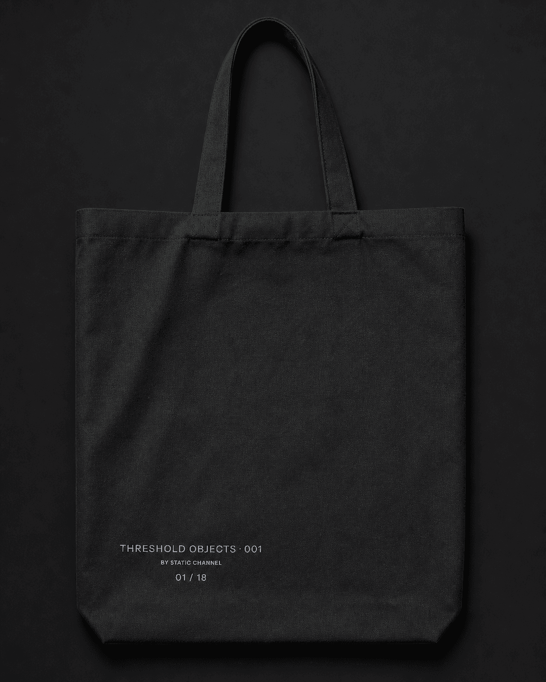 Record Carry, reverse, showing the numbered edition mark: Threshold Objects · 001, By Static Channel, 01 / 18